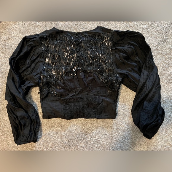 NWT Anthropologie Current Air collab - sequin open-back top with bishop sleeves - Picture 6 of 13
